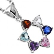 Heart Shape Mix Color CZ Star David Pendant, p345